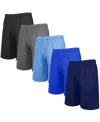Galaxy By Harvic Men's 5-pack Lightweight Breathable Moisture Wicking Mesh Shorts In Blue