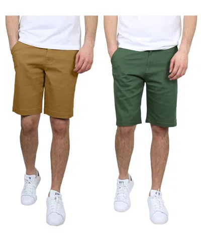 Galaxy By Harvic Men's 5 Pocket Flat Front Slim Fit Stretch Chino Shorts, Pack Of 2 In Green