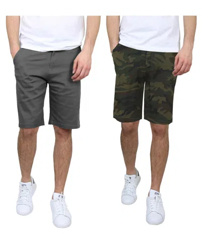 Galaxy By Harvic Men's 5 Pocket Flat Front Slim Fit Stretch Chino Shorts, Pack Of 2 In Green