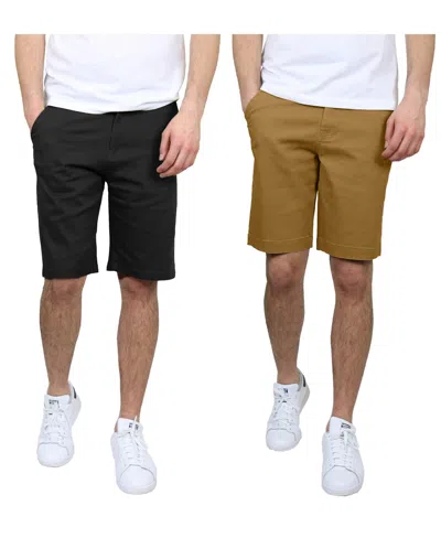 Galaxy By Harvic Men's 5 Pocket Flat Front Slim Fit Stretch Chino Shorts, Pack Of 2 In Brown