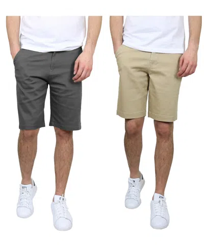Galaxy By Harvic Men's 5 Pocket Flat Front Slim Fit Stretch Chino Shorts, Pack Of 2 In Multi