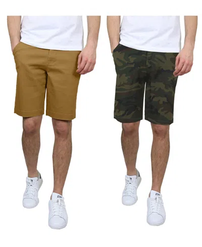 Galaxy By Harvic Men's 5 Pocket Flat Front Slim Fit Stretch Chino Shorts, Pack Of 2 In Multi