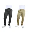 Galaxy By Harvic Men's Basic Stretch Twill Joggers, Pack Of 2 In Black,khaki