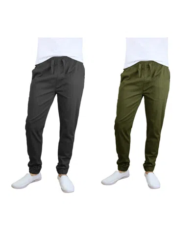 Galaxy By Harvic Men's Basic Stretch Twill Joggers, Pack Of 2 In Green