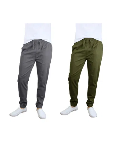 Galaxy By Harvic Men's Basic Stretch Twill Joggers, Pack Of 2 In Green