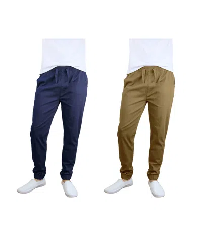 Galaxy By Harvic Men's Basic Stretch Twill Joggers, Pack Of 2 In Navy,brown