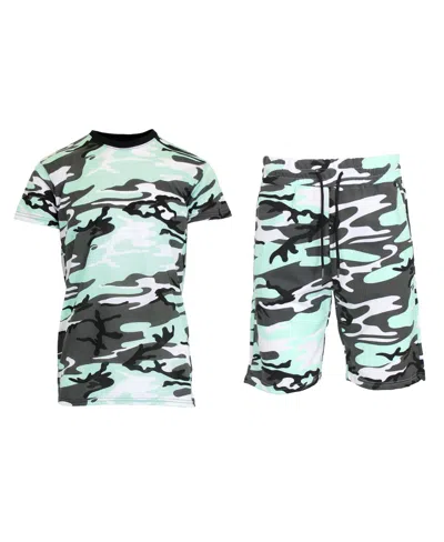 Galaxy By Harvic Men's Camo Short Sleeve T-shirt And Shorts, 2-piece Set In Mint Camo