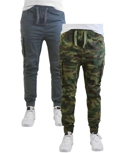 Galaxy By Harvic Men's Cotton Stretch Twill Cargo Joggers, Pack Of 2 In Gray,camouflage