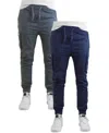 Galaxy By Harvic Men's Cotton Stretch Twill Cargo Joggers, Pack Of 2 In Navy,gray