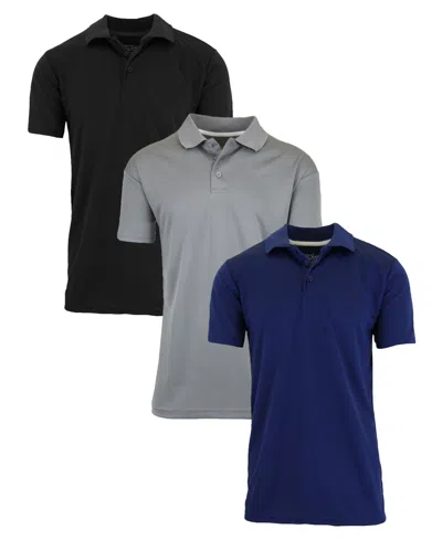 Galaxy By Harvic Men's Dry Fit Moisture-wicking Polo Shirt, Pack Of 3 In Multi