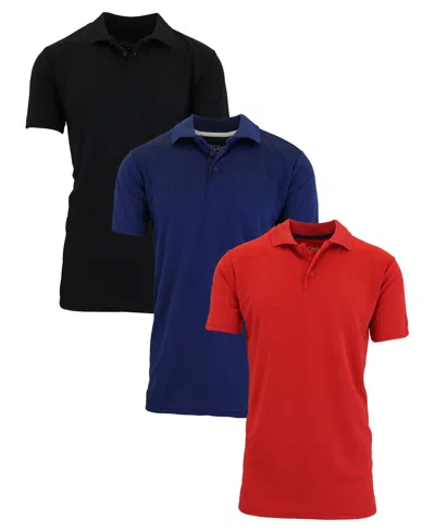 Galaxy By Harvic Men's Dry Fit Moisture-wicking Polo Shirt, Pack Of 3 In Multi