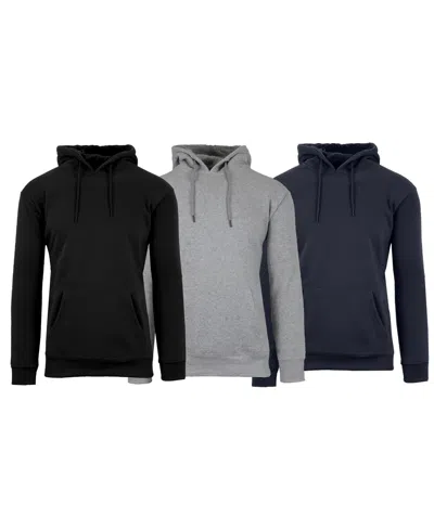 Galaxy By Harvic Men's Heavyweight Fleece-lined Pullover Hoodie Sweatshirt In Black-heather Grey-navy
