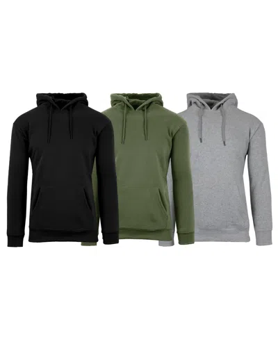 Galaxy By Harvic Men's Heavyweight Fleece-lined Pullover Hoodie Sweatshirt In Black-olive-heather Grey