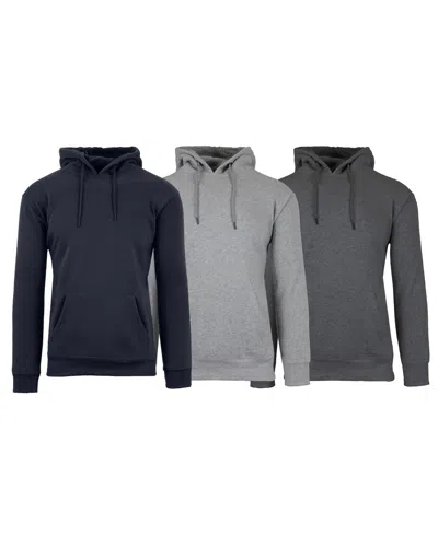 Galaxy By Harvic Men's Heavyweight Fleece-lined Pullover Hoodie Sweatshirt In Navy-heather Grey-charcoal