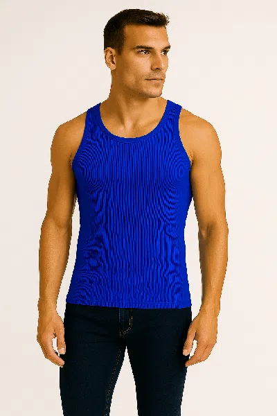 Galaxy By Harvic Men's Heavyweight Ribbed Tank Top In Blue