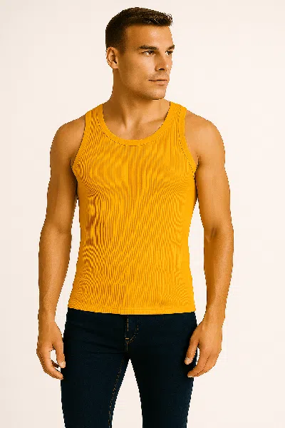 Galaxy By Harvic Men's Heavyweight Ribbed Tank Top In Gold