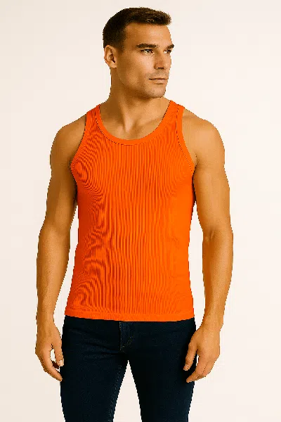 Galaxy By Harvic Men's Heavyweight Ribbed Tank Top In Orange