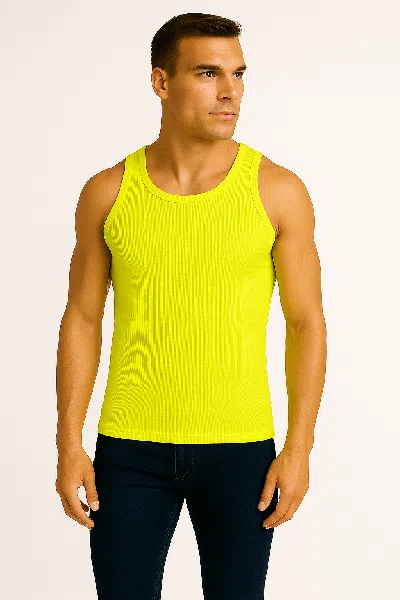 Galaxy By Harvic Men's Heavyweight Ribbed Tank Top In Yellow