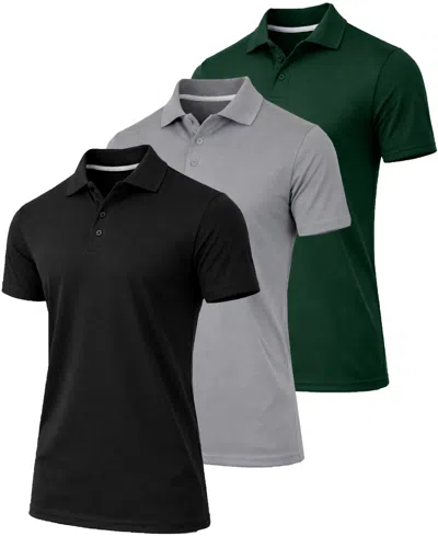 Galaxy By Harvic Men's Jump Start Short-sleeve Regular-fit Polo Shirt, 3-pack In Black-grey-hunter