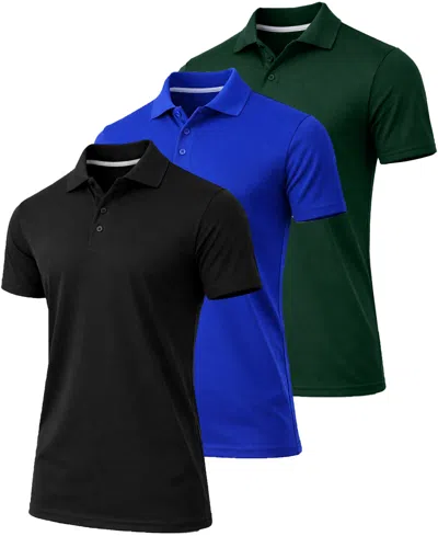 Galaxy By Harvic Men's Jump Start Short-sleeve Regular-fit Polo Shirt, 3-pack In Black-royal-hunter