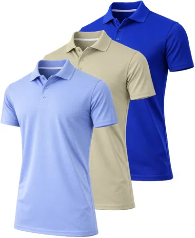 Galaxy By Harvic Men's Jump Start Short-sleeve Regular-fit Polo Shirt, 3-pack In Light Blue-ivory-navy
