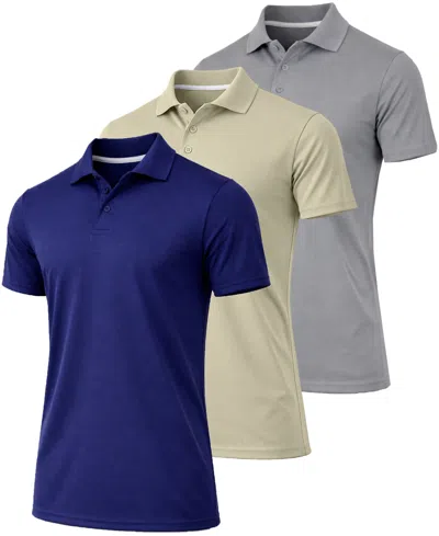 Galaxy By Harvic Men's Jump Start Short-sleeve Regular-fit Polo Shirt, 3-pack In Navy-ivory-grey