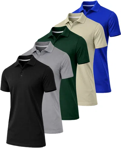 Galaxy By Harvic Men's Jump Start Short-sleeve Regular-fit Stretch-knit Polo Shirt, 5-pack In Black-grey-hunter-ivory-royal