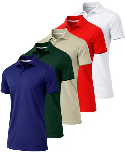 Galaxy By Harvic Men's Jump Start Short-sleeve Regular-fit Stretch-knit Polo Shirt, 5-pack In Navy-hunter-ivory-red-white
