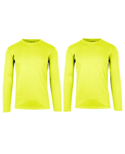 Galaxy By Harvic Men's Long Sleeve Moisture-wicking Performance Crew Neck Tee -2 Pack In Neon Green-neon Green