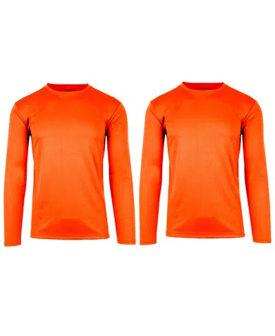 Galaxy By Harvic Men's Long Sleeve Moisture-wicking Performance Crew Neck Tee -2 Pack In Neon Orange-neon Orange