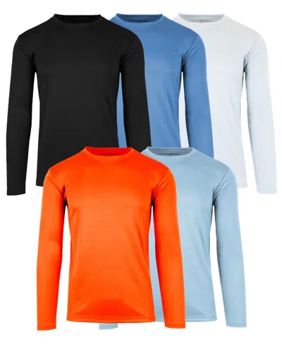 Galaxy By Harvic Men's Long Sleeve Moisture-wicking Performance Crew Neck Tee -5 Pack In Black Multi 2