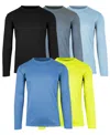 Galaxy By Harvic Men's Long Sleeve Moisture-wicking Performance Crew Neck Tee -5 Pack In Black Multi 3