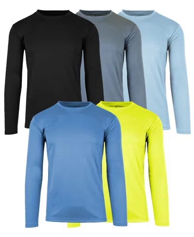 Galaxy By Harvic Men's Long Sleeve Moisture-wicking Performance Crew Neck Tee -5 Pack In Black Multi 3