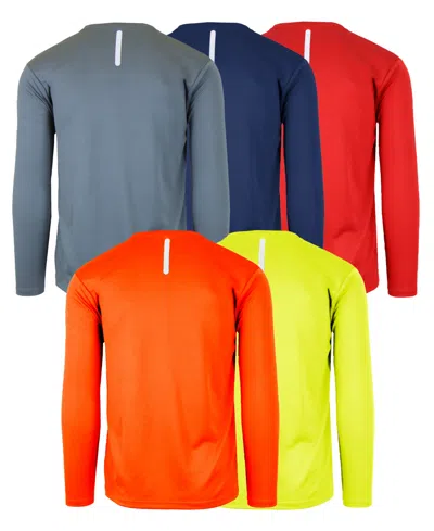 Galaxy By Harvic Men's Long Sleeve Moisture-wicking Performance Crew Neck Tee -5 Pack In Navy Multi