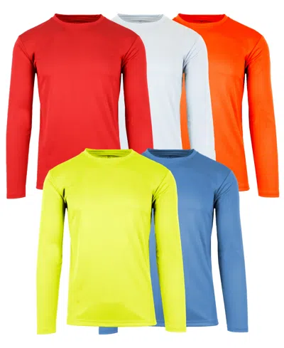 Galaxy By Harvic Men's Long Sleeve Moisture-wicking Performance Crew Neck Tee -5 Pack In Red Multi 2