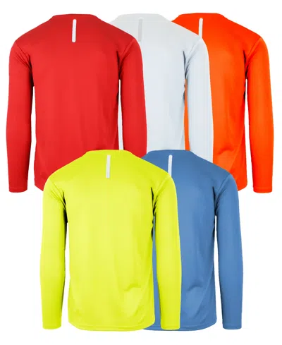 Galaxy By Harvic Men's Long Sleeve Moisture-wicking Performance Crew Neck Tee -5 Pack In Red Multi