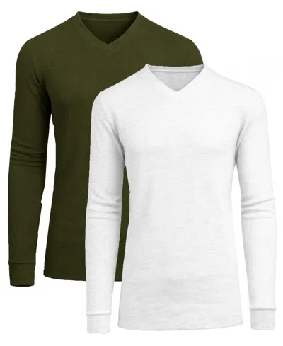 Galaxy By Harvic Men's Long-sleeve V-neck Thermal Shirt, 2-pack In White