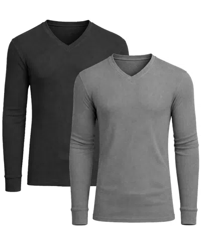 Galaxy By Harvic Men's Long-sleeve V-neck Thermal Shirt, 2-pack In Gray