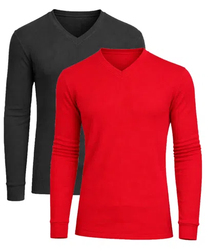 Galaxy By Harvic Men's Long-sleeve V-neck Thermal Shirt, 2-pack In Multi