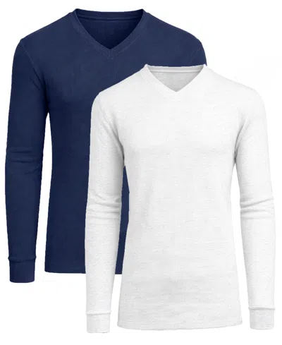 Galaxy By Harvic Men's Long-sleeve V-neck Thermal Shirt, 2-pack In Brown