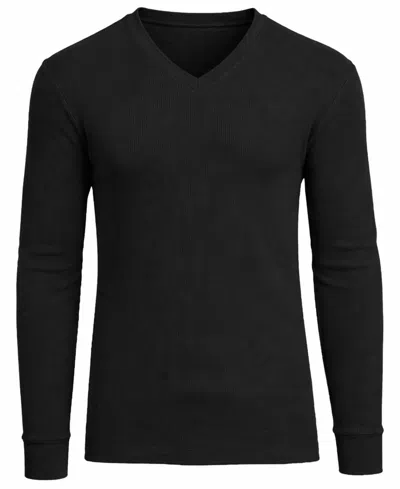 Galaxy By Harvic Men's Long-sleeve Waffle-knit V-neck Thermal T-shirt In Black