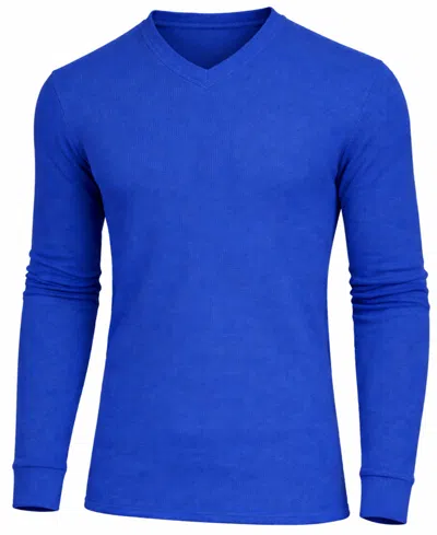 Galaxy By Harvic Men's Long-sleeve Waffle-knit V-neck Thermal T-shirt In Blue