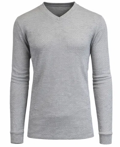 Galaxy By Harvic Men's Long-sleeve Waffle-knit V-neck Thermal T-shirt In Gray