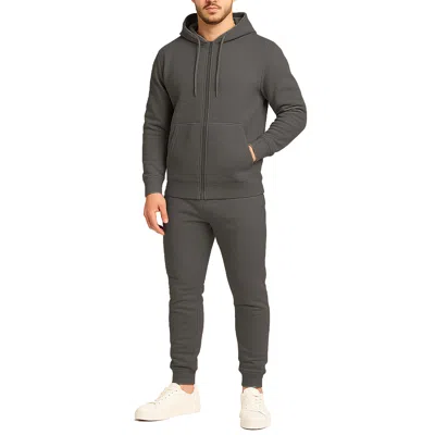 Galaxy By Harvic Men's Modern Fit Fleece-lined Full-zip Hoodie & Jogger 2-piece Set In Gray