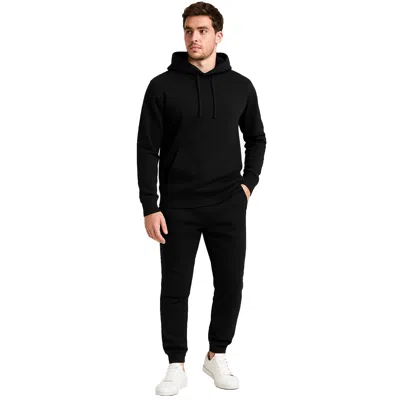 Galaxy By Harvic Men's Modern Fit Fleece-lined Pullover Hoodie & Jogger 2-piece Set In Black