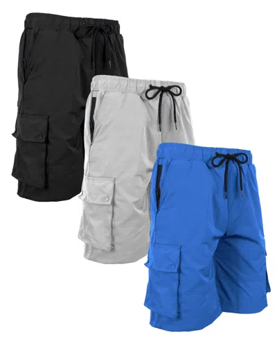 Galaxy By Harvic Men's Moisture Wicking Performance Quick Dry Cargo Shorts-3 Pack In Blk-grey-blue