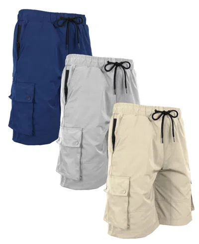Galaxy By Harvic Men's Moisture Wicking Performance Quick Dry Cargo Shorts-3 Pack In Navy-grey-sand