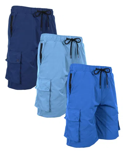 Galaxy By Harvic Men's Moisture Wicking Performance Quick Dry Cargo Shorts-3 Pack In Navy-light Blue-blue