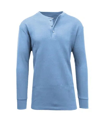 Galaxy By Harvic Men's Oversized Waffle-knit Thermal Henley Shirt In Azure