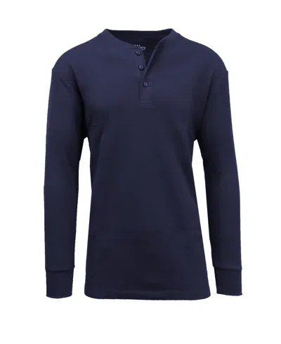 Galaxy By Harvic Men's Oversized Waffle-knit Thermal Henley Shirt In Navy